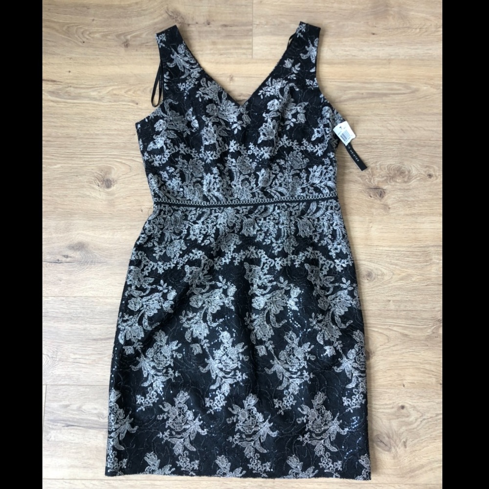 NWT David Meister Formal Black/Silver Short Dress Size 14 Womens Sequins